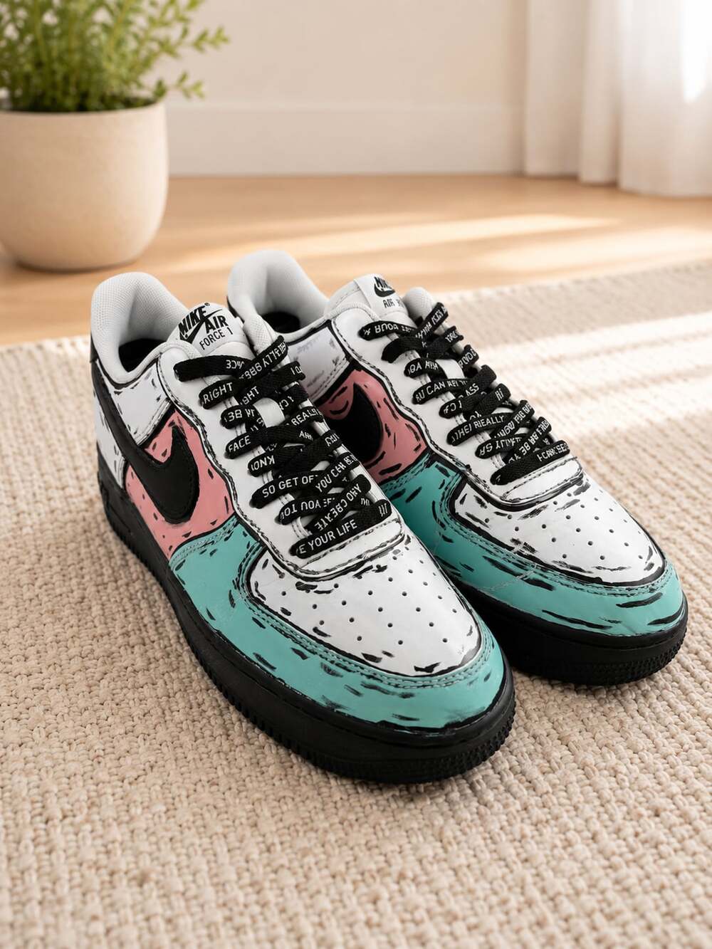 Nike Air Force 1 Custom Cartoon Pop Art White Pink Teal Men’s 8.5 CK7663